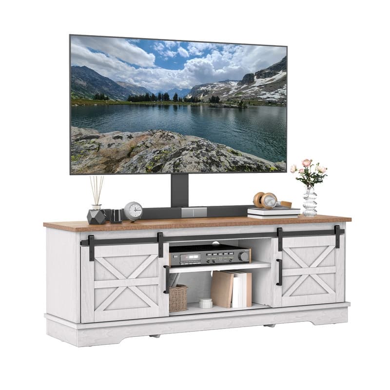 Evelynn TV Stand Sliding Barn Door Farmhouse Wood Entertainment Center for TVs Up to 65" White - White with Mount