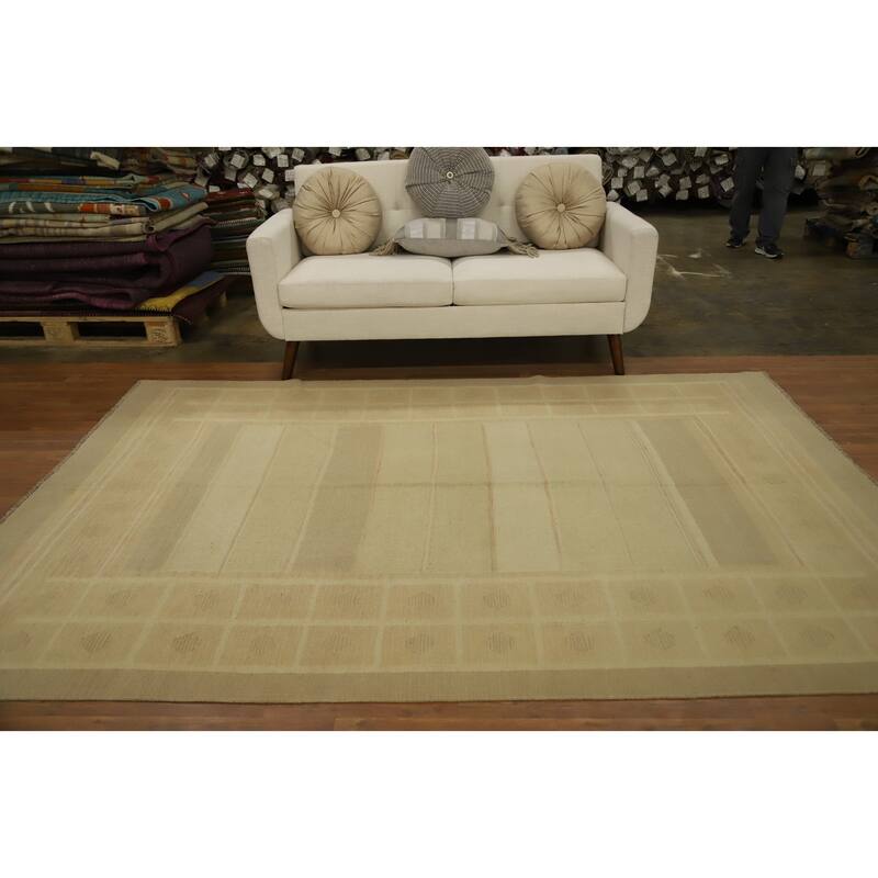 Hand Woven Oriental 100% Wool Carpet Southwestern Tribal Yellow & Gold Kilim Area Rug - 8' 8'' X 6' 1''