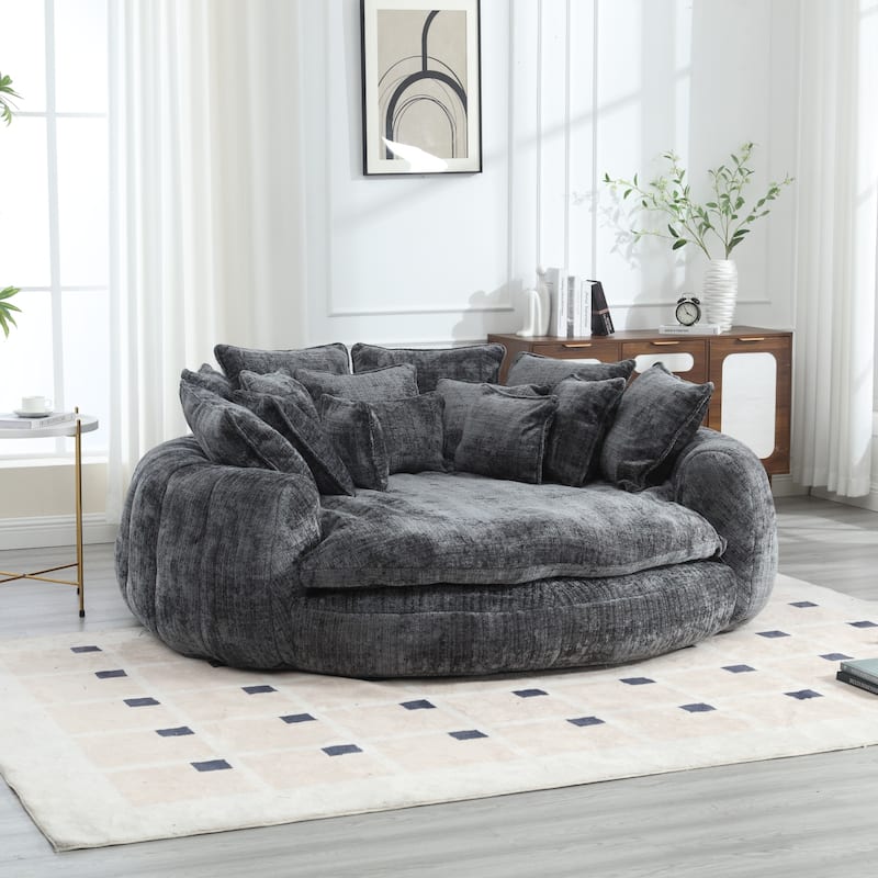 Comfortable Oversized Double Loaf High Back Round Sofa Bed with Armrests - Grey