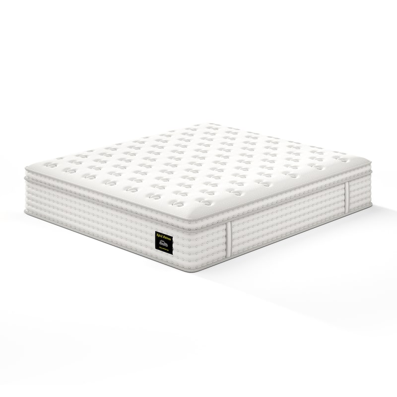 Roomfitters 14 Inch Queen/King Hybrid Mattress, Memory Foam and Pocket Spring Bed for Pressure Relief, Fiberglass Free, White