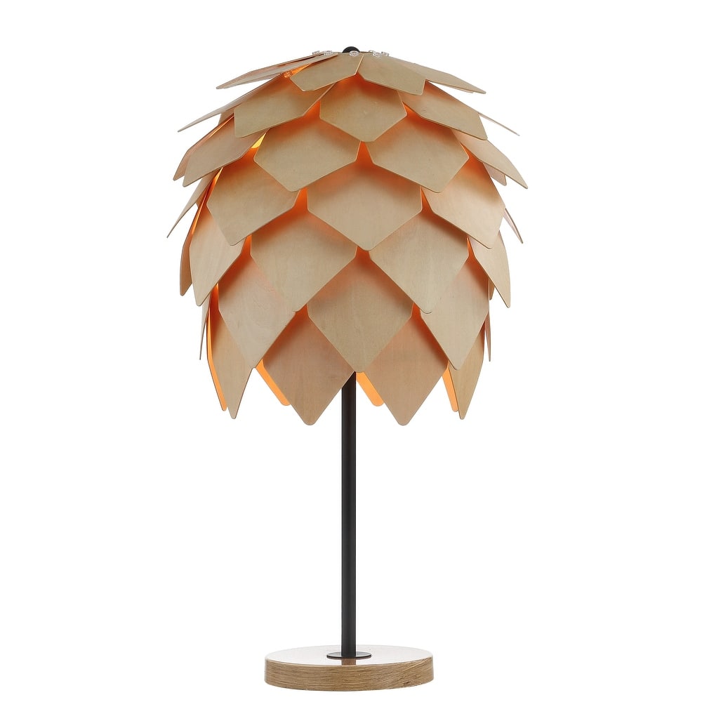 Colin 20.5" Pinecone Wood/Metal LED Table Lamp, Natural/Black by JONATHAN Y