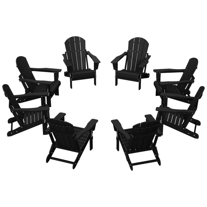 Laguna Hdpe All Weather Outdoor Patio Foldable Adirondack Chairs (Set Of 8) - Black