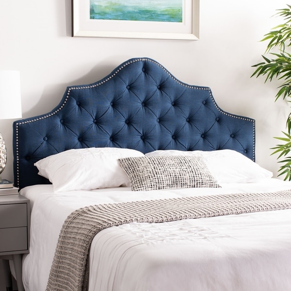 Safavieh Arebelle Steel Blue Upholstered Tufted Headboard - Silver Nailhead (Queen). Opens flyout.