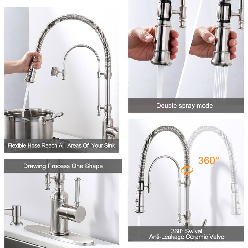 WOWOW Single Handle Gooseneck Pull Down Sprayer Kitchen Faucet