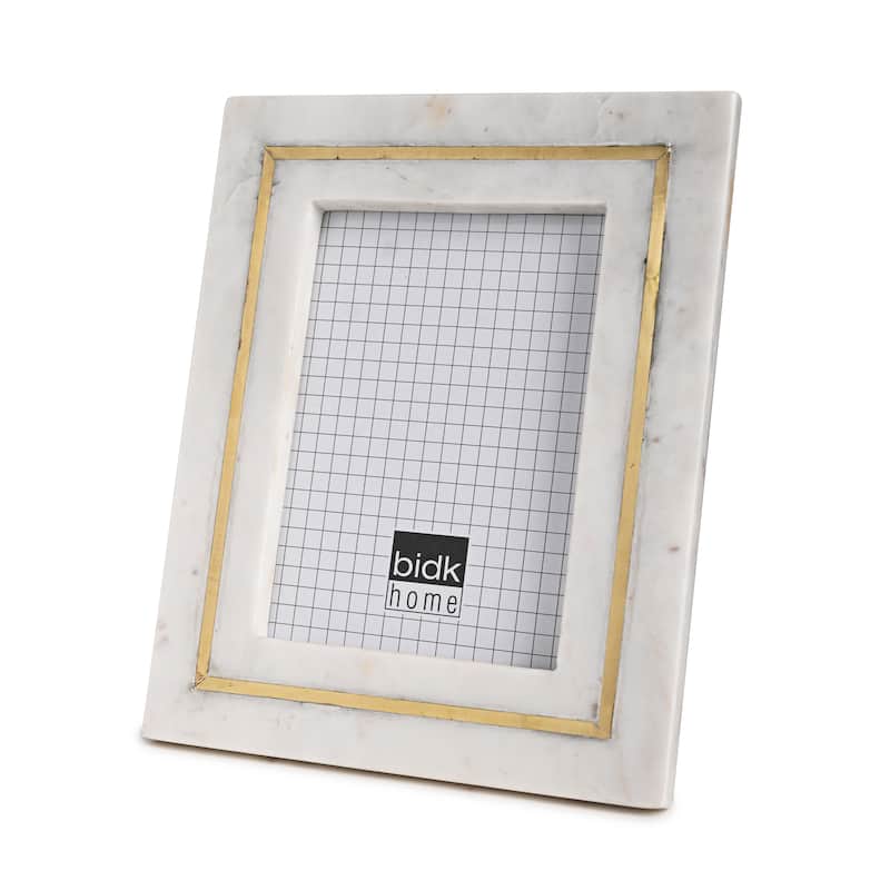 Marble Photo Frame W/Brass Inlayl White
