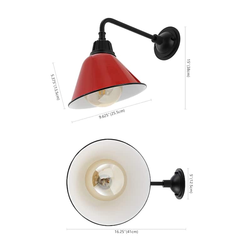 Aurora 9.63" 1-Light Farmhouse Industrial Indoor/Outdoor Iron LED Gooseneck Arm Outdoor Sconce, by JONATHAN Y - 9.63