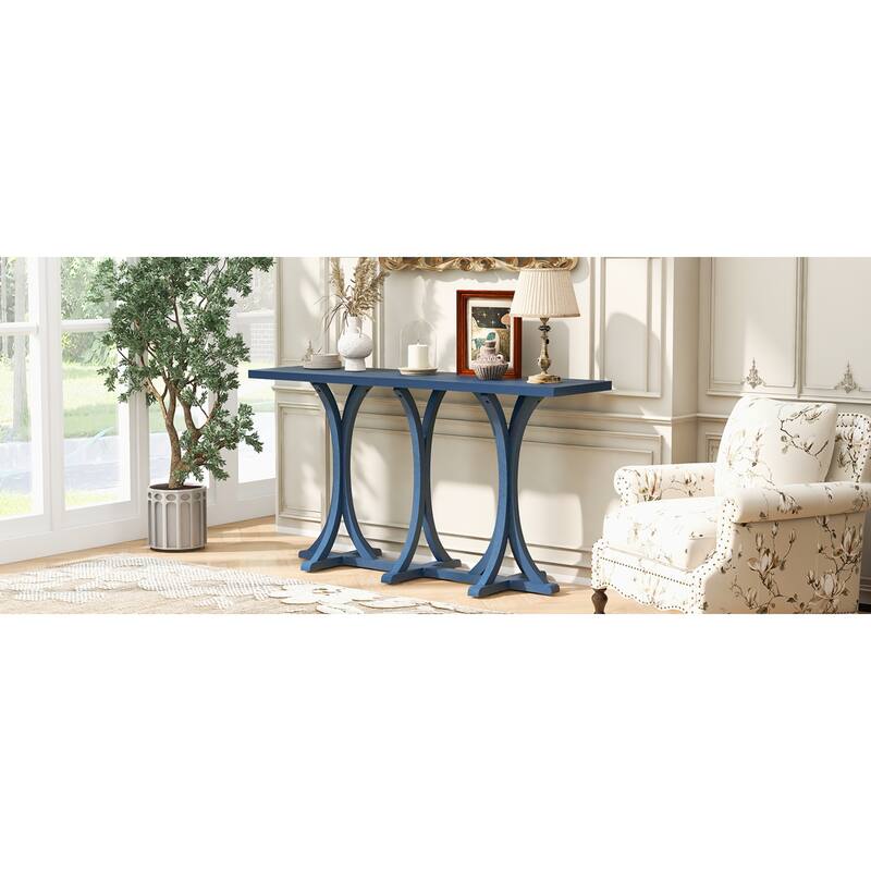 Roomfitters 59.8" Console Table with Oak Veneer Top, Modern Arched Leg Entryway Sofa Table for Hallway & Living Room