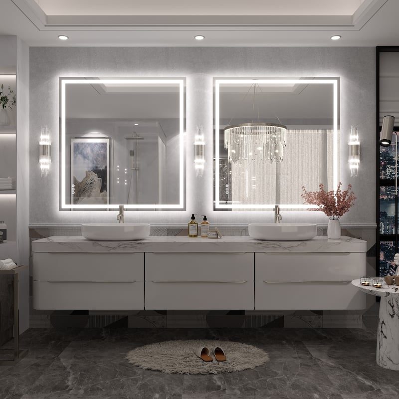 Large LED Bathroom Mirror with UL Listed, Front and Backlit, Anti-Fog