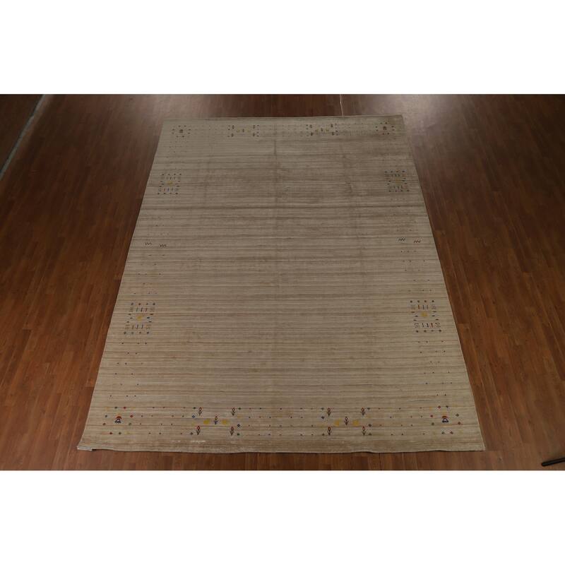 Hand Knotted Oriental 100% Wool Carpet Tribal Tribal Beige & Ivories Gabbeh Area Rug - 12' 5'' X 9' 3''