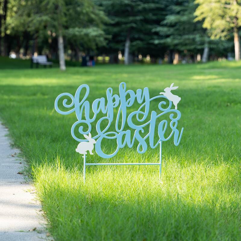 Glitzhome 24"L Metal Happy Easter Yard Stake Word Sign Wall Decor