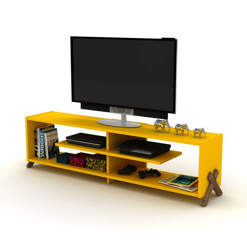 FurnisHome Store Mid Century Modern Tv Stand 4 Shelves Open Storage Wood Legs