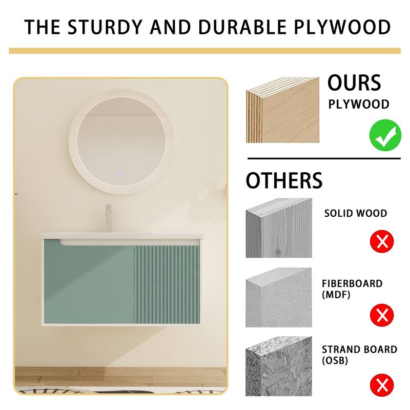 Malwee 32"/36"/40" Floating Bathroom Vanity, Wall Mounted Bathroom Vanity with Ceramic Sink,Soft Close Doors
