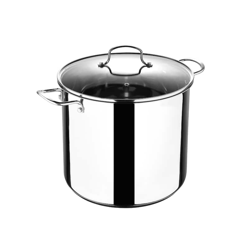 Bergner Essentials Stainless Steel Stock Pot with Tempered Glass Lid 12-Quart Pot