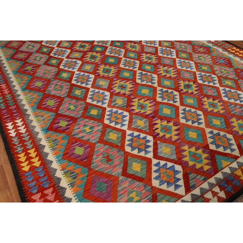 All-Over Kilim Oriental Area Rug Flatweave Wool Carpet - 8'5" x 9'5"