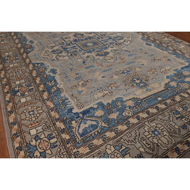 Oriental Oushak Turkish Large Rug Hand-Knotted Beige Wool Carpet - 10'1"x 14'0"