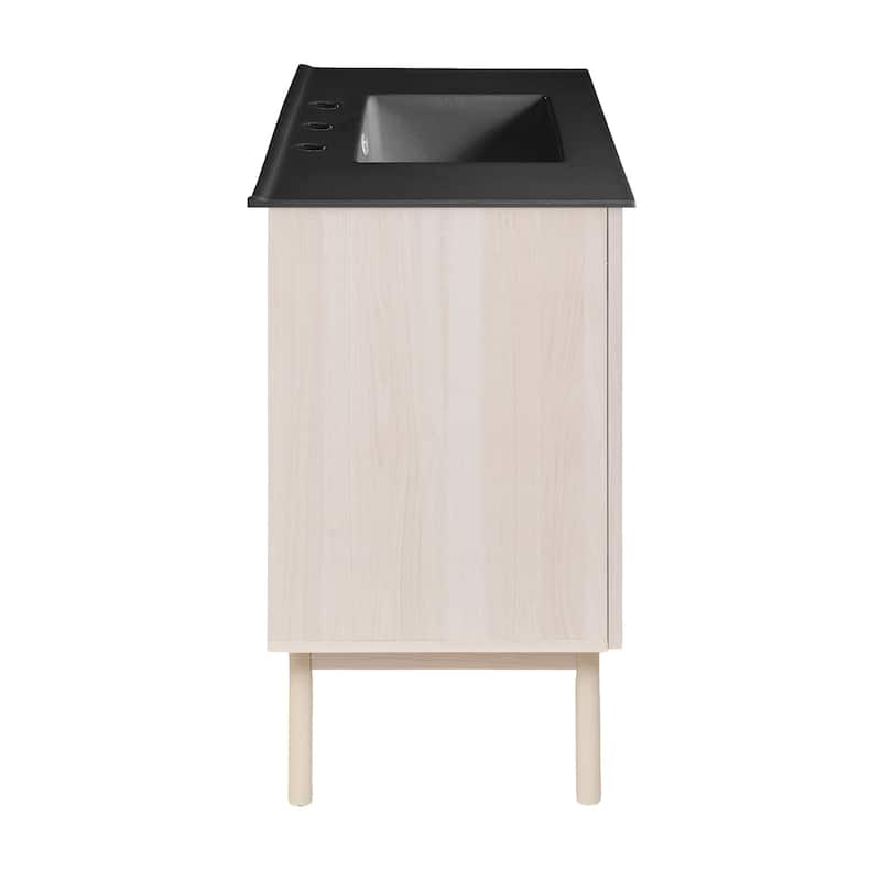 Classe 36 In. White Oak Bathroom Vanity With Black, 3-Hole Ceramic Sink Top