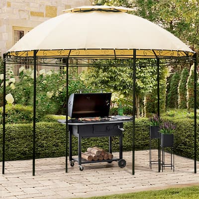 137"x137" Outdoor Gazebo Steel Fabric Round Soft Top Gazebo with Removable Curtains&Light, for Water&UV Resistant&Rust