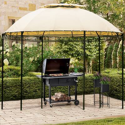 Round Polyester Fabric Soft Top Outdoor Gazebo with Removable Curtains, Metal Frame Gazebo for Garden ,Backyard,Khaki