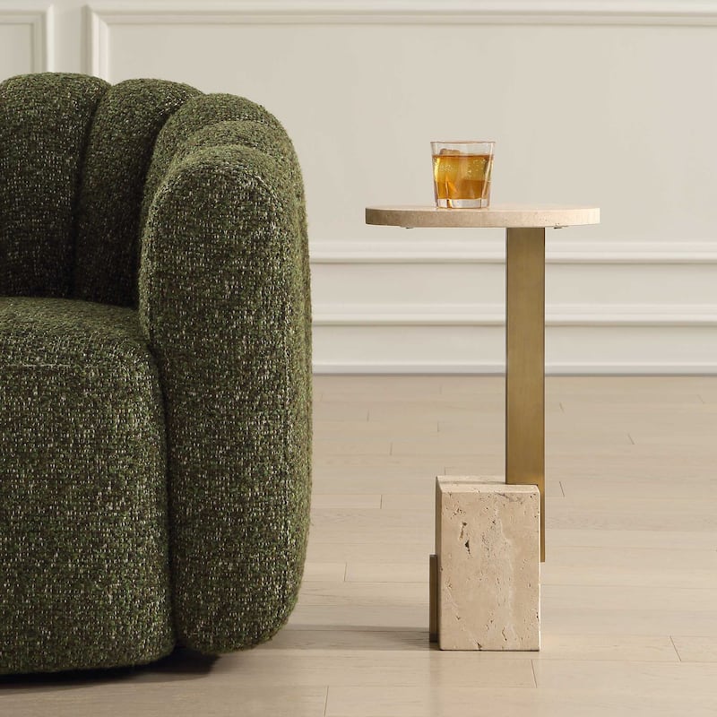 Uttermost Feranno Travertine Accent Table - 12.00" W x 22.00" H x 8.00" D