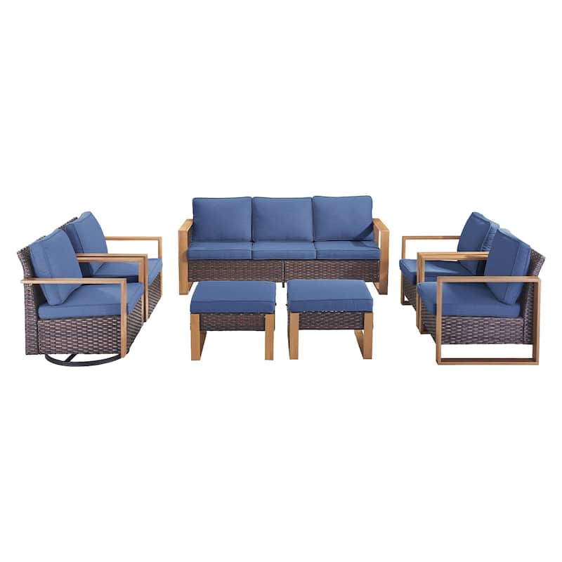 Pocassy 7 Pieces Outoor Patio Sofa Swivel Chair Ottoman Set