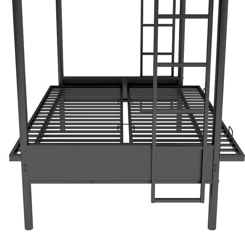 Twin Over Full Bunk Bed with Futon Sofa Multi Function Metal Frame