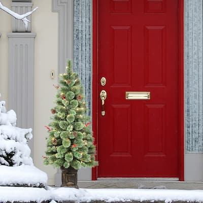 Puleo International 4.5 ft. Pre-Lit Potted Natural Pine Artificial Christmas Tree