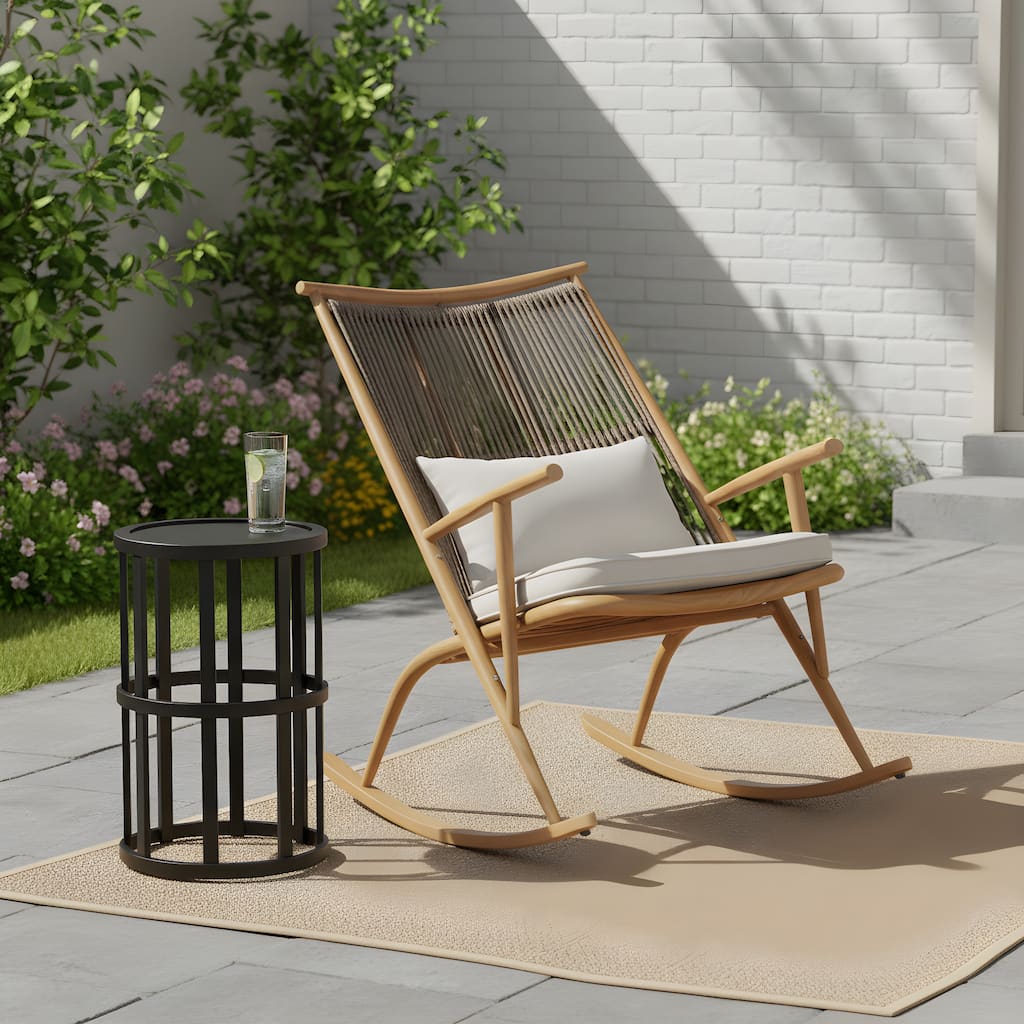 Christopher Knight Home - Lior Iron Frame Outdoor Rocking Chair Set with Cushions and Ceramic Tile Side Table for Garden/Porch
