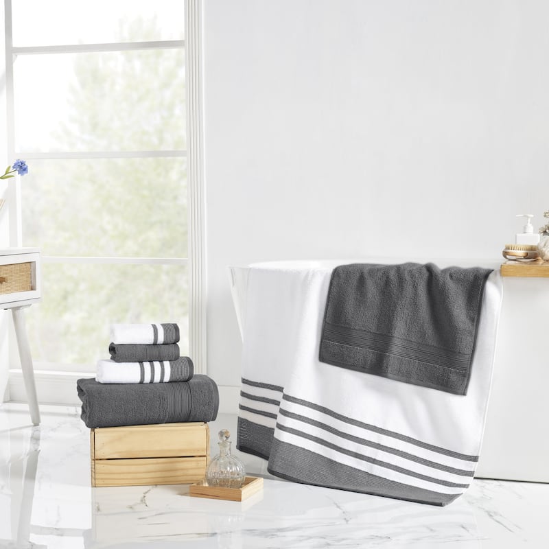 Modern Threads 6-Piece Quick Dry White/Contrast Towel Set
