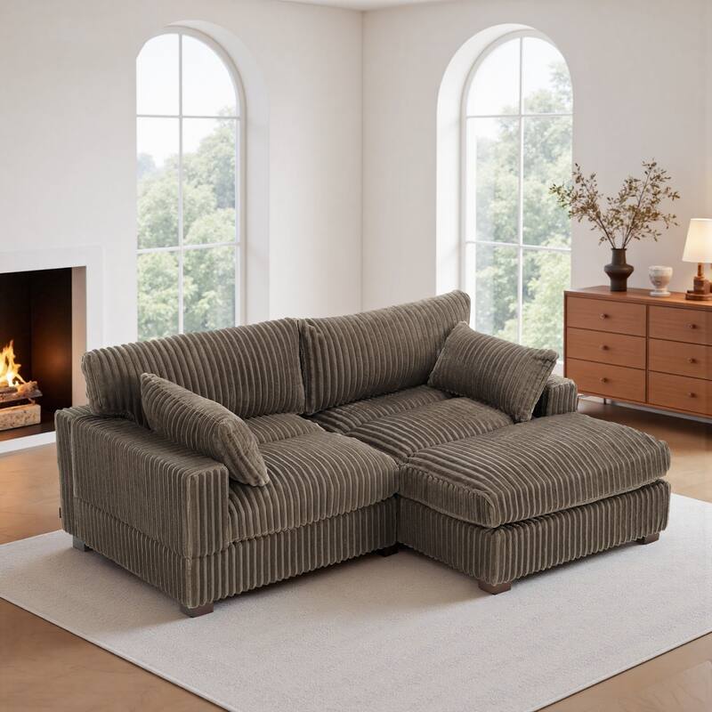 Plush Corduroy Upholstered Modular Sectional Sofa with Chaise