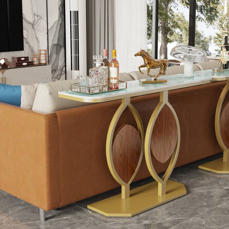 Narrow Console Table with Multicolored Rock Plate Top - 47.1 x 11.7 x 30.7inch