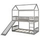 preview thumbnail 3 of 15, House Shaped Twin over Twin Bunk Bed with Slide & Vintage Side Rail, Solid Wood Slats Support, Kids' Bedroom Furniture