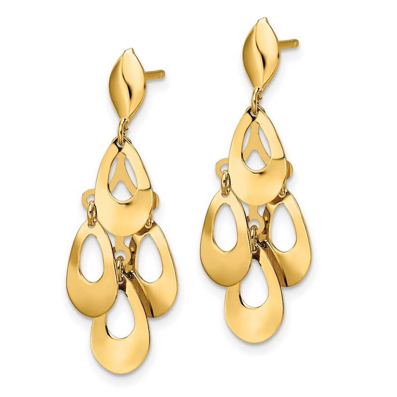 Curata 14k Gold Polished and Brushed Post Dangle Chandelier Earrings - 32.5x14.25mm Wide