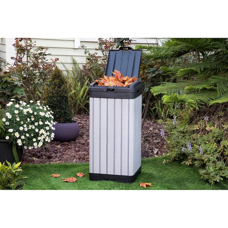 Keter Rockford 39 Gallon Durable Resin Outdoor Trash Can For Indoor and Outdoor with Secure Lid