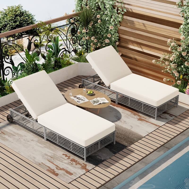 Luxurious Rattan Outdoor Lounge Chair Set of 2 by Leisure Zone - Grey&Beige