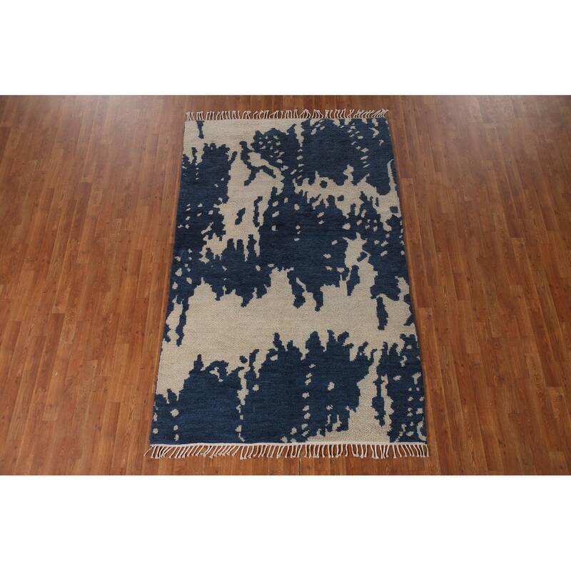 Abstract Moroccan Indian Area Rug Hand-Knotted Wool Carpet - 4'11"x 7'9"