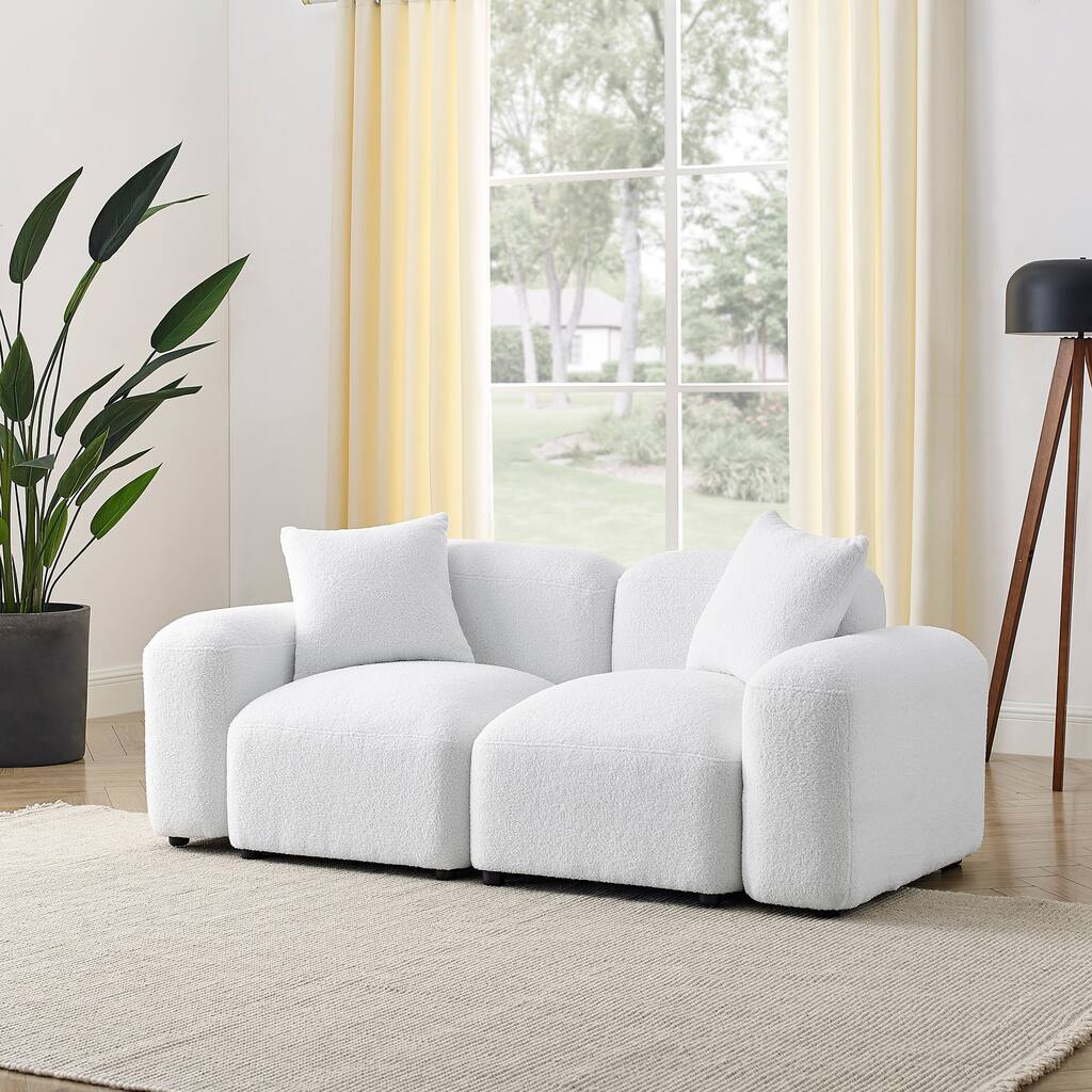 Ivory Polyester Loveseat Modular Sofa with Solid Wood Frame and Plastic Black Legs for Living Room