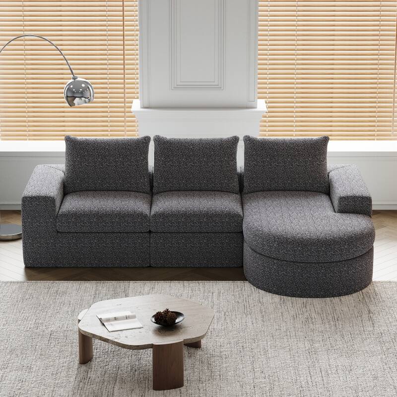 99" Chenille Cloud Curved Sectional Sofa with Deep Seats - Grey