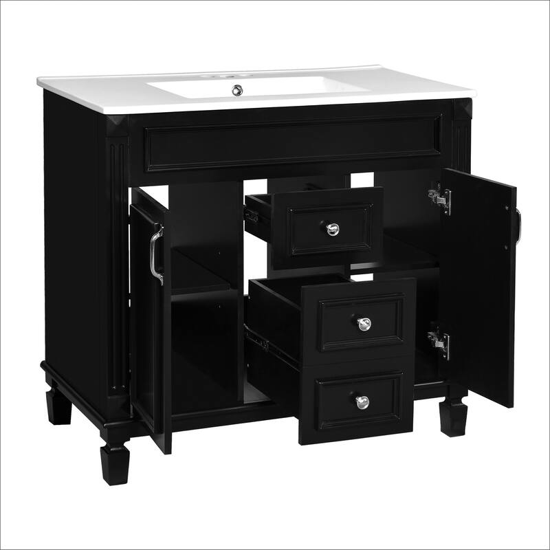 36'' Bathroom Vanity with Top Sink, Modern Bathroom Storage Cabinet with 2 Soft Closing Doors, 2 Drawers and Single Sink