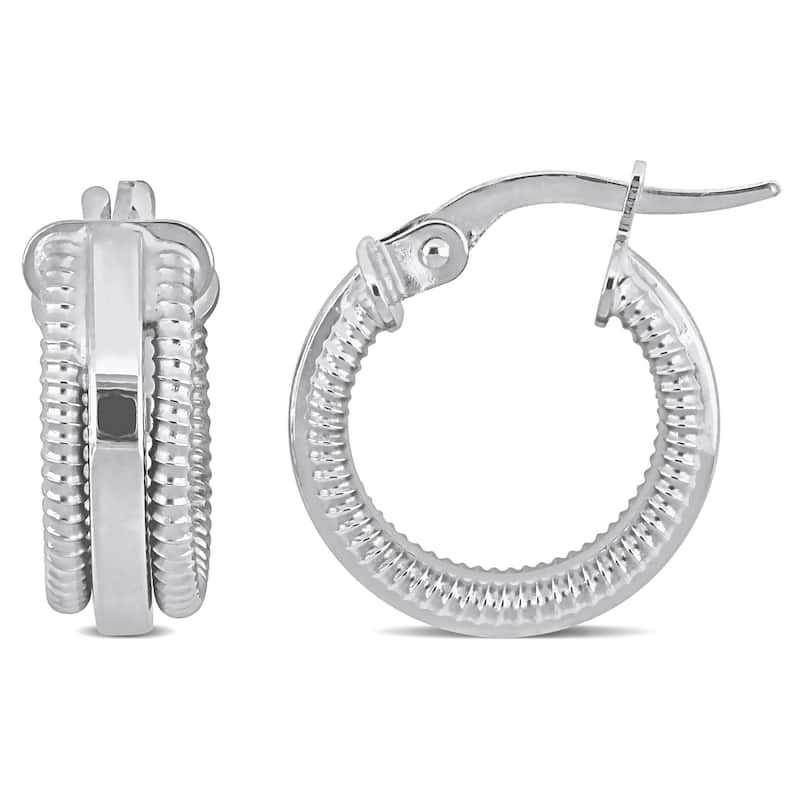 Miadora Multi-Row textured Hoop Earrings in 10k White Gold