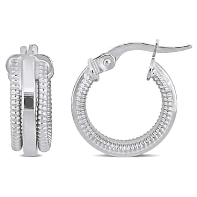 Miadora Multi-Row textured Hoop Earrings in 10k White Gold