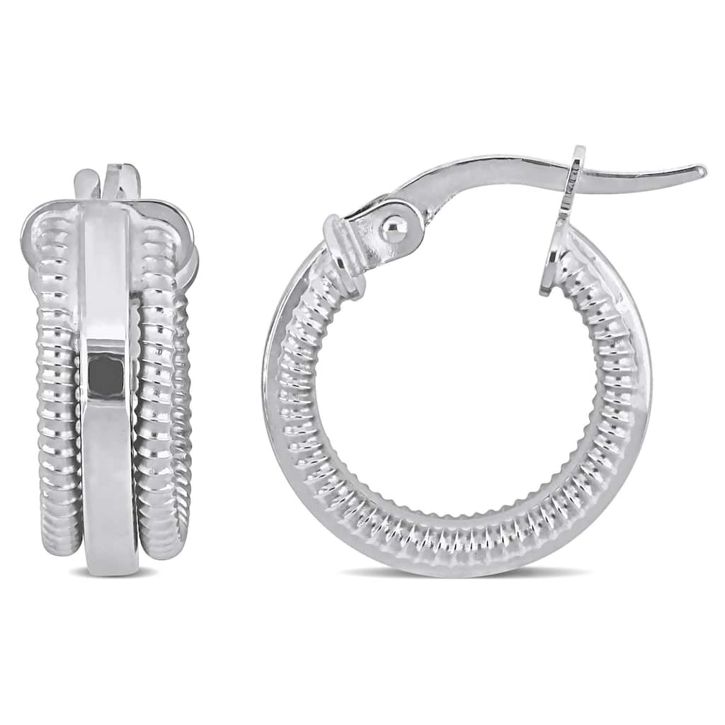 Miadora Multi-Row textured Hoop Earrings in 10k White Gold
