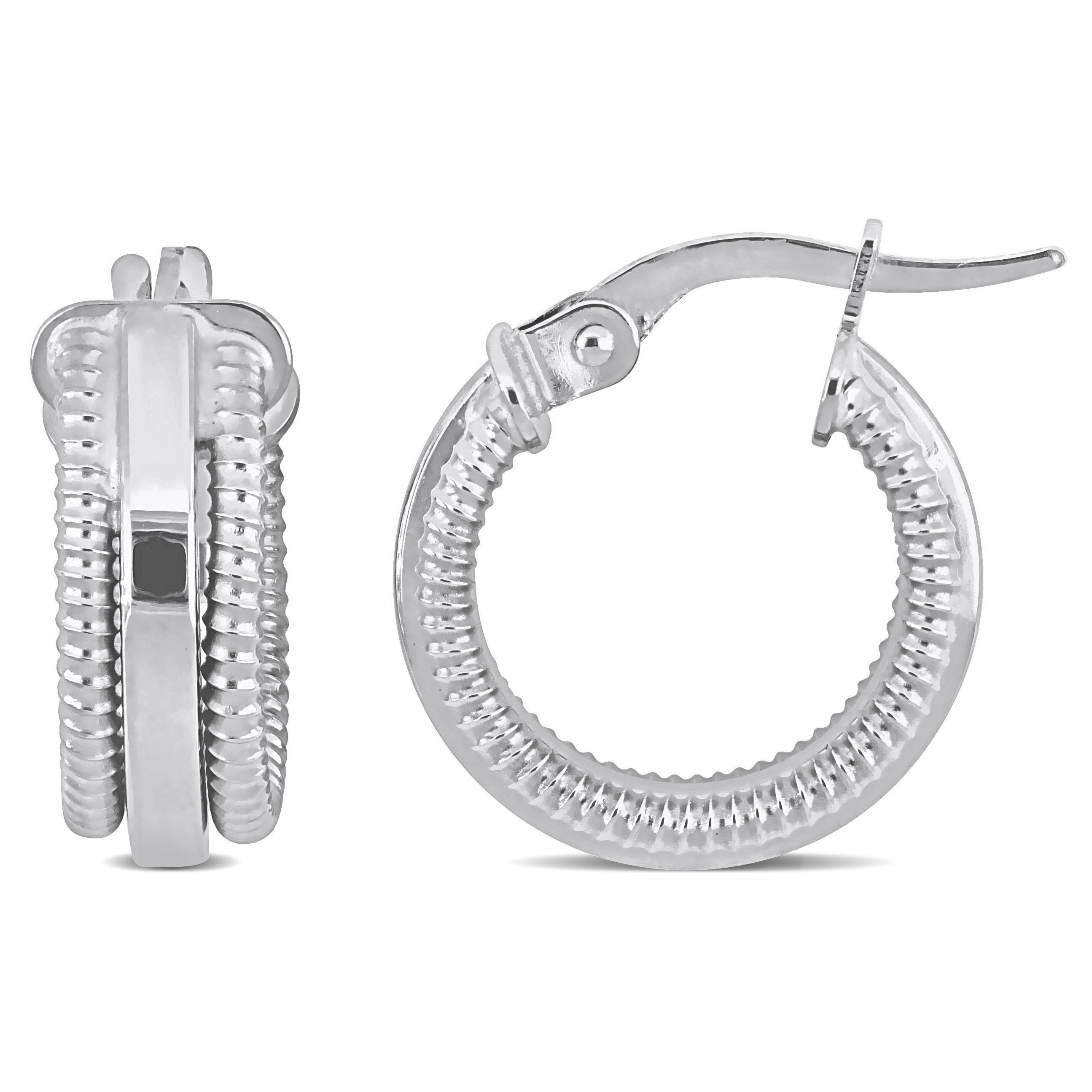 Miadora Multi-Row textured Hoop Earrings in 10k White Gold