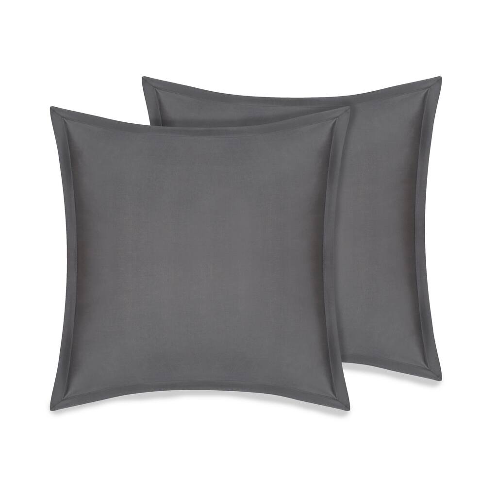 Delara GOTS Certified 100% Organic Cotton 2 Inch Flange Euro Sham Set of 2, 26"X26", Heather Check Grey