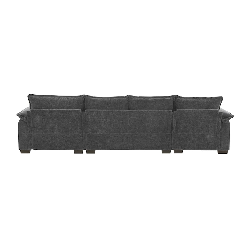 Chenille Upholstered Sectional Sofa with Chaise and Storage Pockets, 5 Seat Lounge Cloud Couch L-shaped Recliner Couches