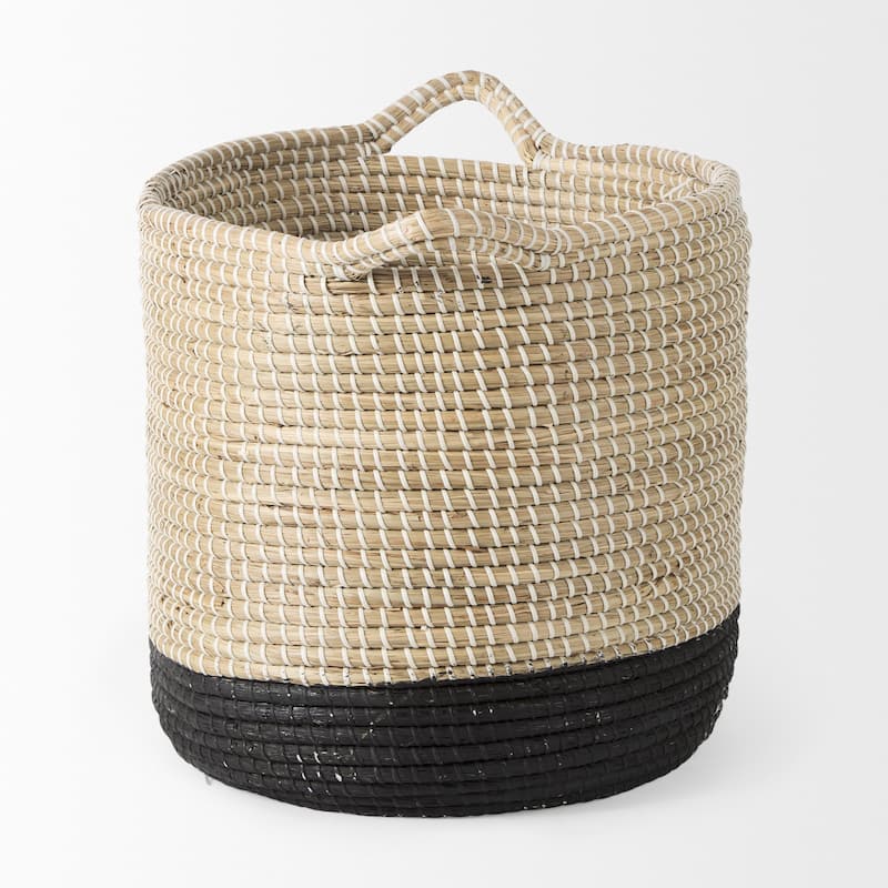 Maddie Light Brown & Black Seagrass Round Baskets (Set of 3)