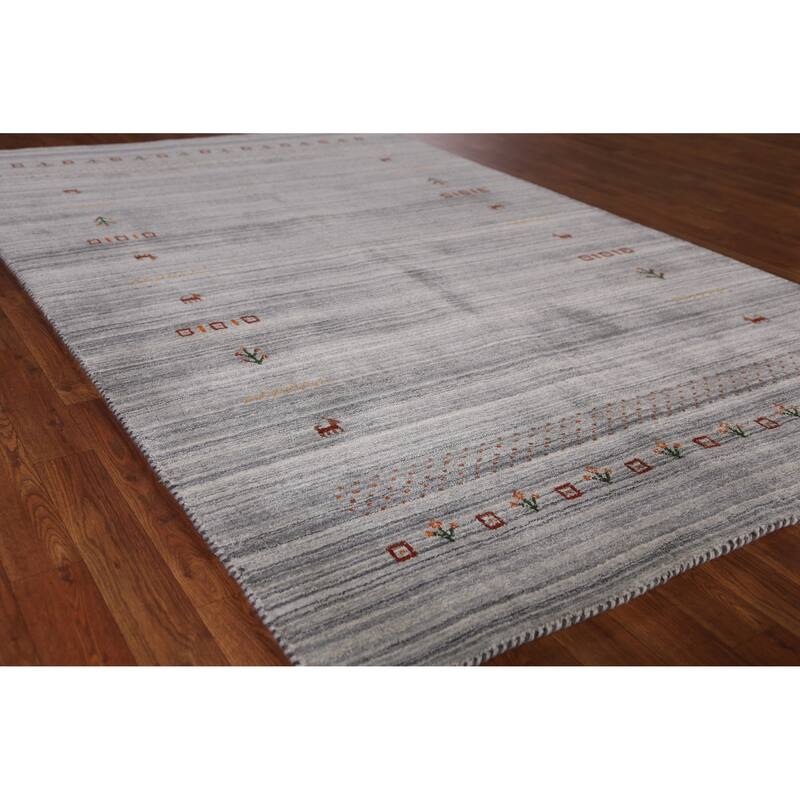 Hand Knotted Oriental 100% Wool Carpet Tribal Animal Pictorial Greys & Charcoal Gabbeh Area Rug - 8' 0'' X 5' 0''