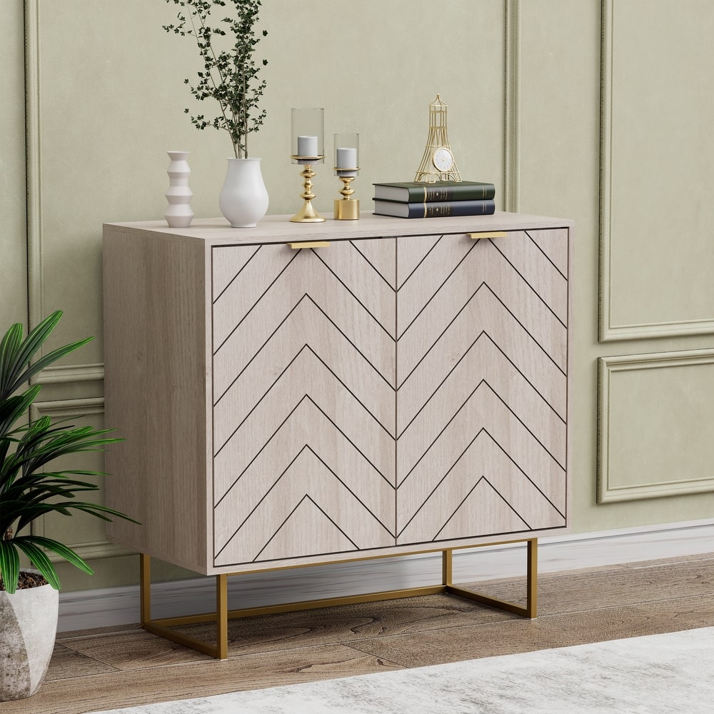 Modern Herringbone Accent Cabinet Slim Storage for Small Spaces