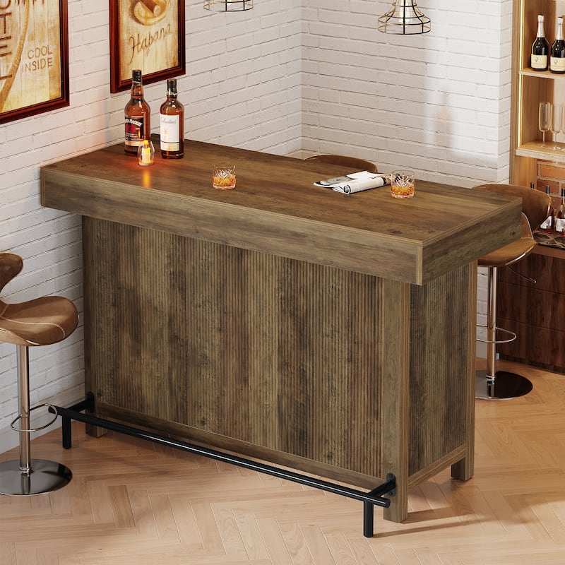 57-Inch Large Home Bar Unit, 2-Tier Mini Bar Table with Footrest for Kitchen, Home, Living Room, Counter Height Pub Table,