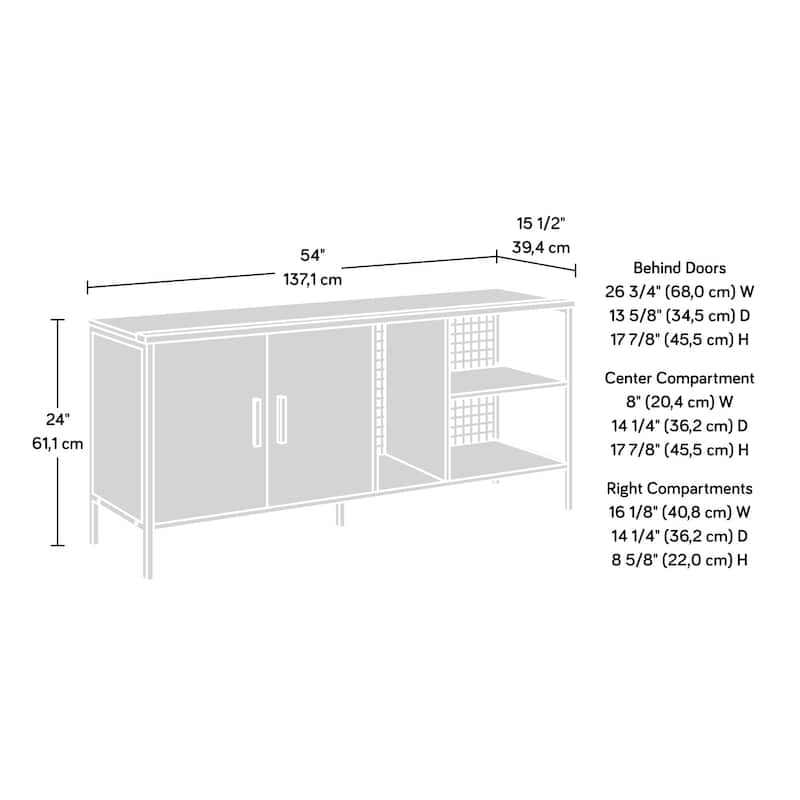 Wood Credenza for TVs up to 70" with Hidden Storage, Brown - 53.98" W x 15.12" D x 24.06" H