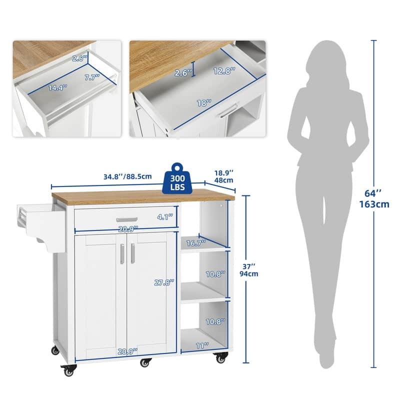 Moasis Rolling Kitchen Island Cart Storage Cabinet on Wheels